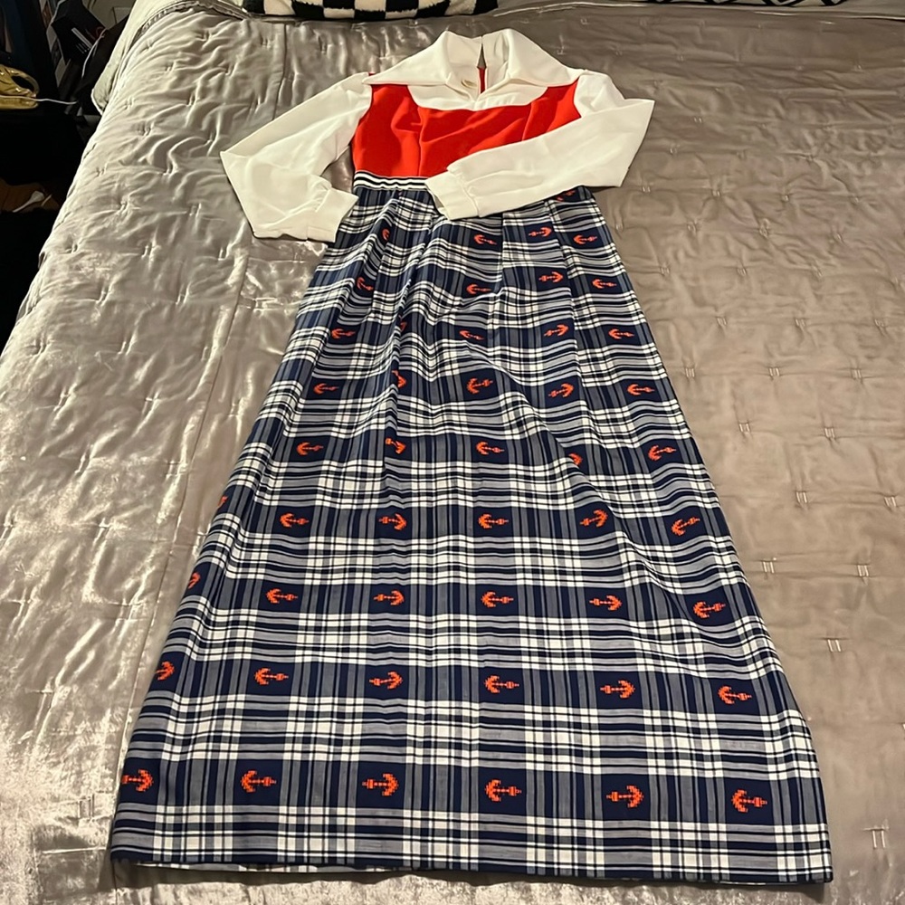 Beautiful Vintage 1970’s polyester Nautical themed dress by Fritzi of California